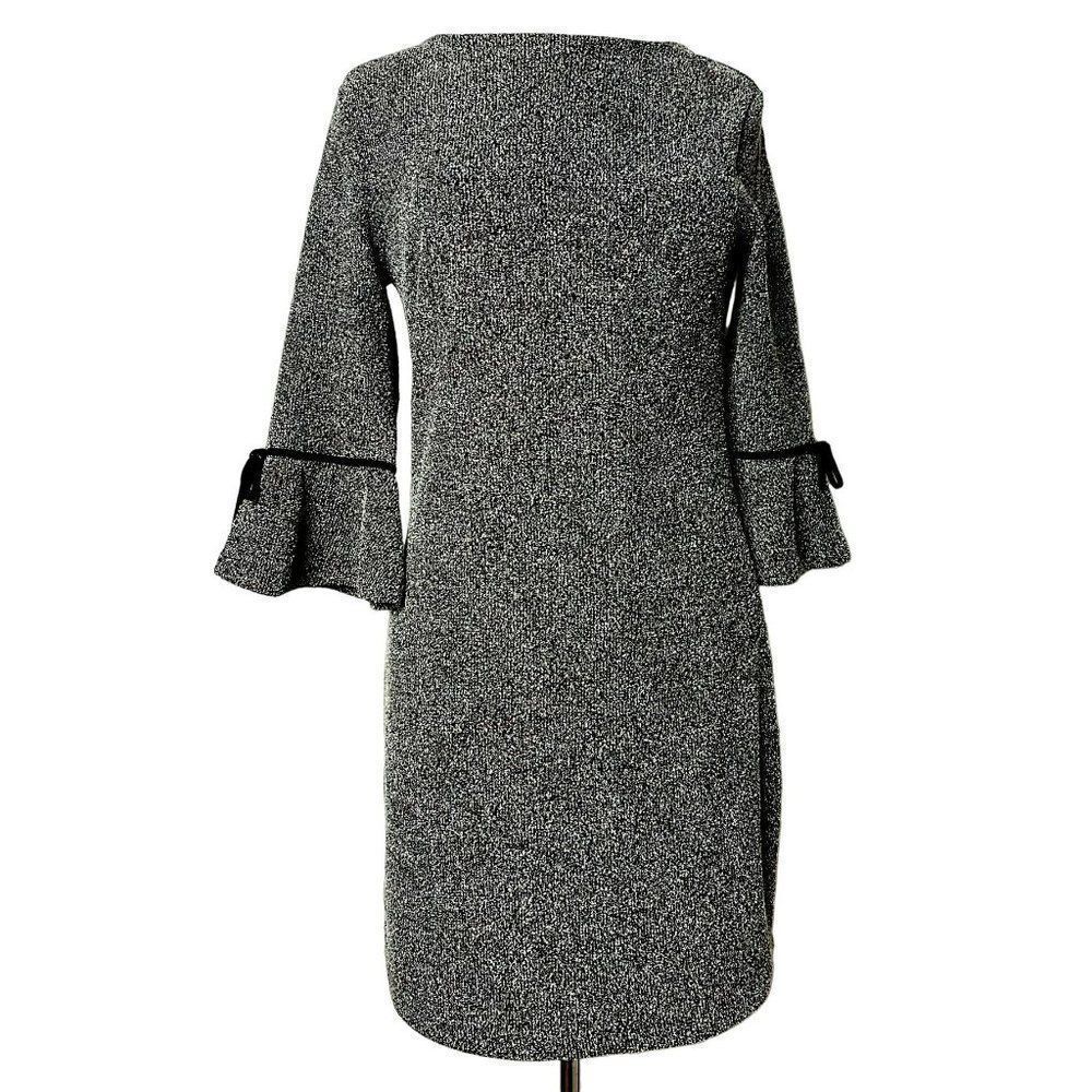 Sabrina Diamanti Black & White Boucle Knit Dress Sz S Long Bell Sleeves Italy